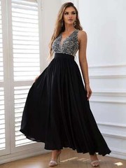 Black halter Sequin Sleeveless Maxi Dress