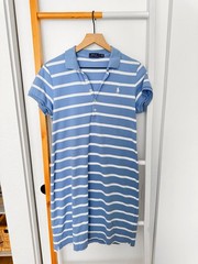 Polo Ralph Lauren Blue White Striped Polo Mini Dress Nautical Cotton Preppy L