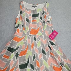 Eva by Eva Franco Geometric Abstract Print Midi Dress Orange Green Pink Size 14