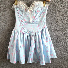 Dolls Kill Sugar Thrillz Corset Mini Dress Small Light Blue Ruffle Trim W/ Bow