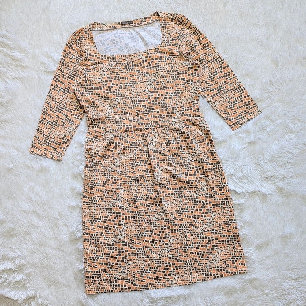 J.McLaughlin Orange & Brown Crocodile Print Square Neck Nylon Dress Size Medium
