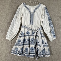 Roller Rabbit Size Medium White & Blue Embroidered Long Sleeve Tiered