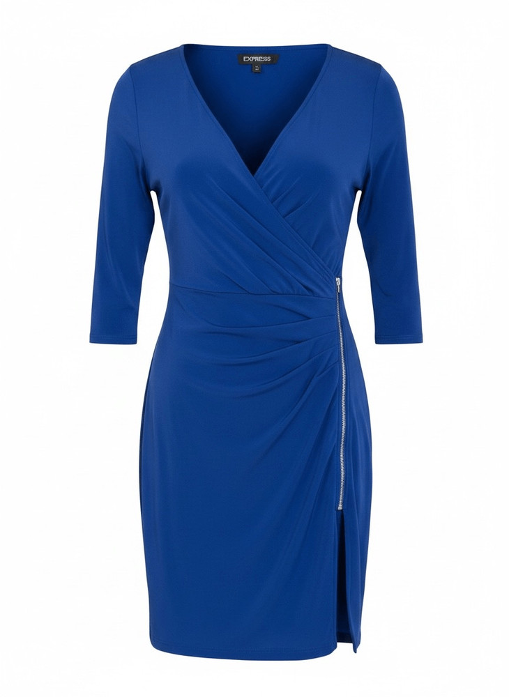 Express Royal Blue Ruched Side Zipper Sheath Dress Size Small NWOT