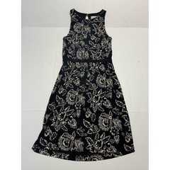 LOFT Petites Black and Ivory Floral Sleeveless Midi Dress Womens XXSP
