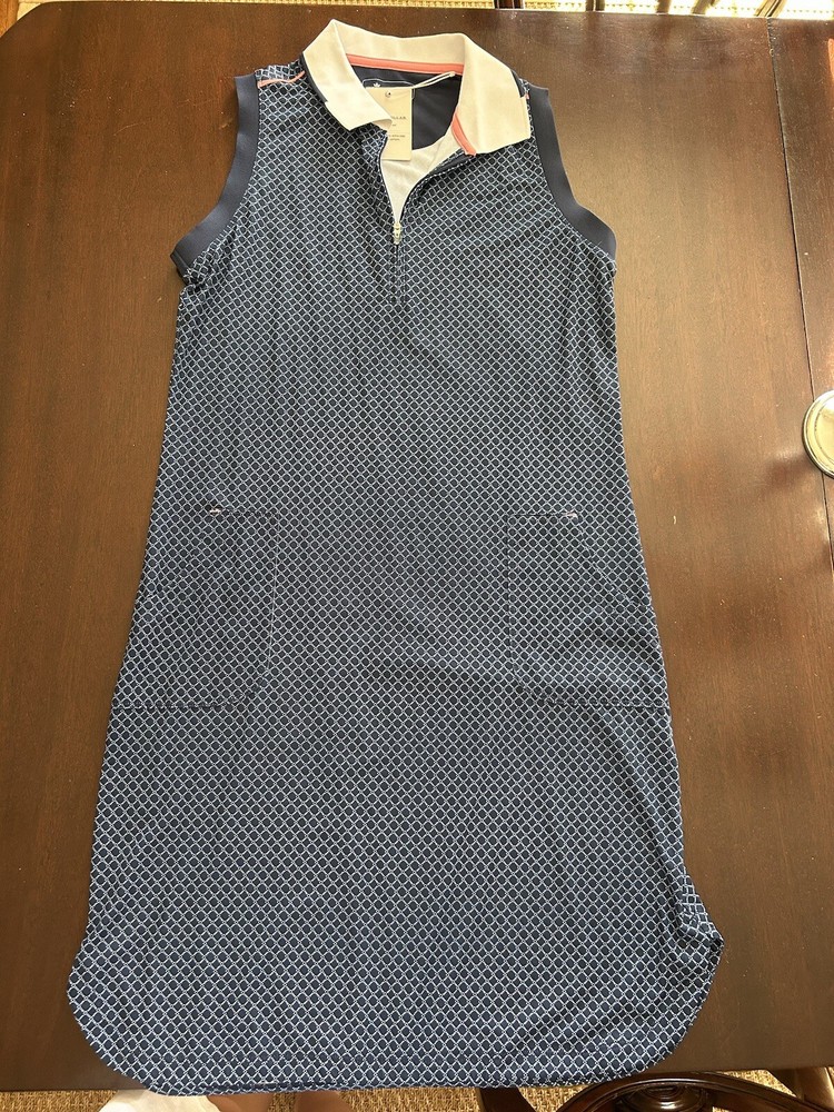 Peter Millar dark blue patterned sleeveless golf dress with pockets Size Small