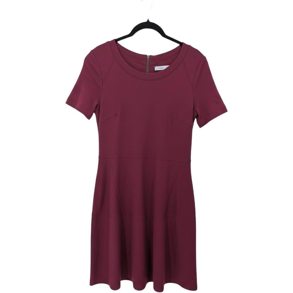 Athleta Dress Women Large Maroon Purple Short Sleeve Fit and Flare Ponte Knit