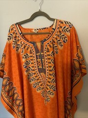 Gypsie Blu One-of-a-kind Bright Print Caftan Loungewear One Size Oranges Blues