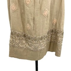 Twin-Set Simona Barbieri Linen Smocked Beaded Accent Dress Tan Size Medium
