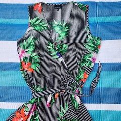 Who What Wear Womens Floral Striped Wrap Dress High Low Ruffle Hem Small Black