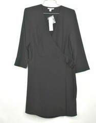 Topshop Women Wrap Mini Dress Black Party Cocktail V-Neck Wrap Long Sleeve