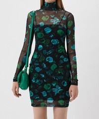 Bimba Y Lola Mesh Floral Long Sleeve Mock Neck Dress Whimsigoth 90s Festival S