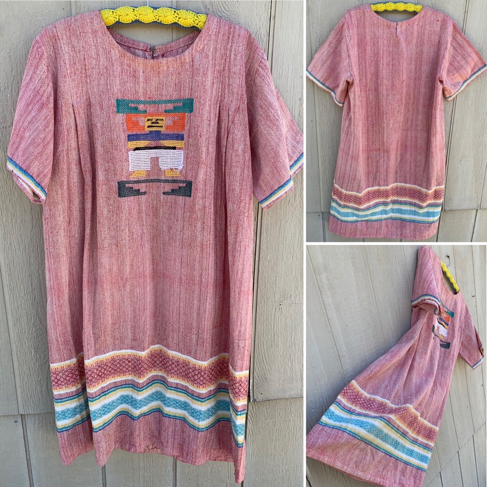 Vintage Peasant Dress Mexican Aztec Guatemala Latin South America Boho Hippie