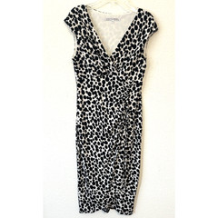 Maggy London Dress Black & White Polka Dot Faux Wrap Sz 2 Career Chic Work Wear
