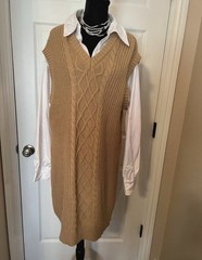 Cato Preppy brown Cardigan Cable Knit sweater dress Size XL School Chic Costume