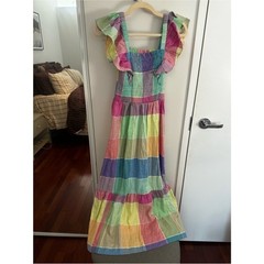 Gap Linen-Blend Colorful Pastel Flutter Sleeve Smocked Midi Dress NWT