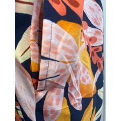 Lildy Split V-Neck Pleated Dress Tropical Floral Navy Orange Pink L-XL Pocketed