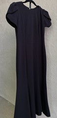 Calvin Klein Black Sheath Midi Dress Cap Sleeve Round Neck Stretch Zip Size 4