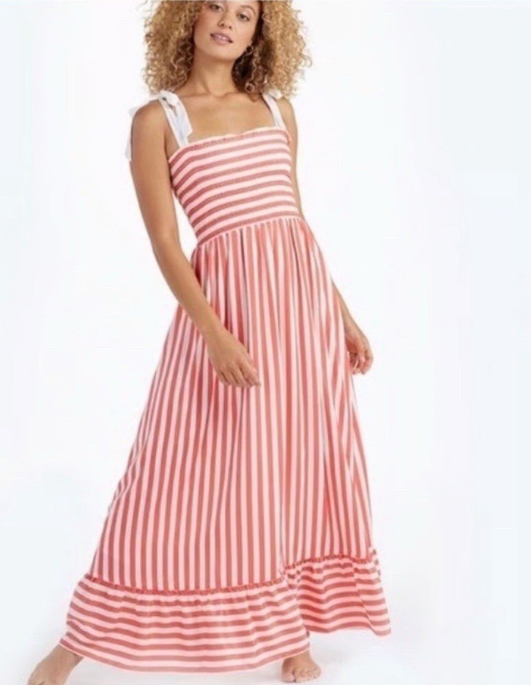 Summersalt The Smocked Maxi Dress Size Small Nautical Stripe Preppy Beach