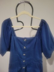 Anybody PXL Vintage Blue Sueded Twill Puff Sleeve Cargo Dress Belt A636798 NWOT