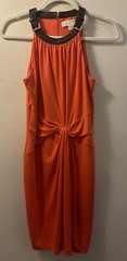 ❤️Michael Kors Red Twisted Front Buckle Ring-Neck Pencil Dress, Size Small