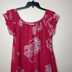 MALAMA Hawaiian Dress Womens Size Medium Red Asian Bird Flower Pattern Ruffles