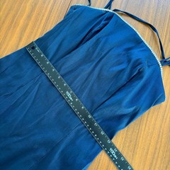 90s Vintage City Triangles Shimmer Satin Blue Dress Rhinestone Neckline Size 5