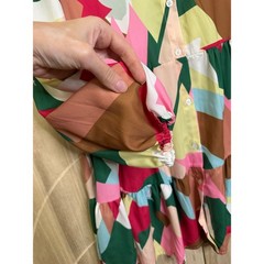 SundayUp Geometric Print Babydoll Tiered Mini Dress Multi Color Button Down S