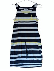 Nautical Sleeveless Striped Dress Drawstring Pockets Anchor Accent Sz M