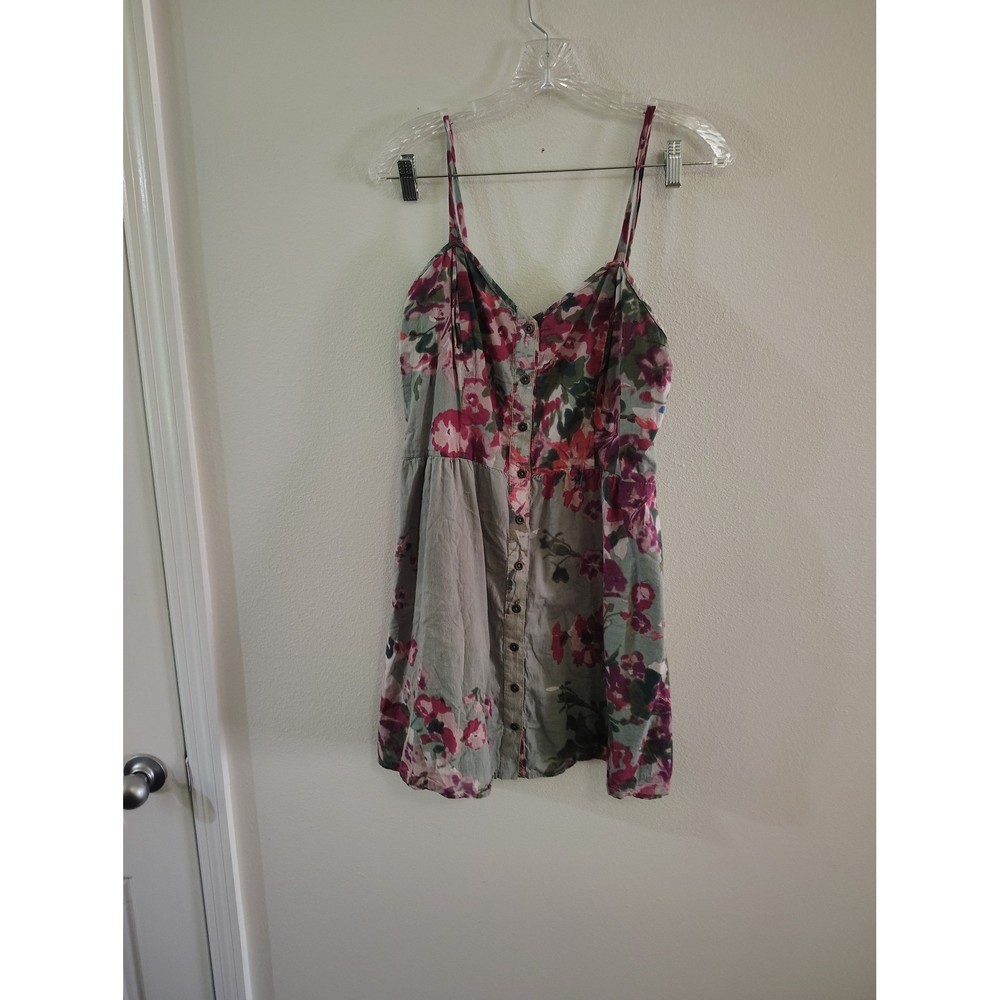 Lottie & Holly Floral Cotton Button Down Mini Dress Sage Pink Boho Smocked XL