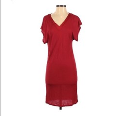 Lanvin Red Short Sleeve V Neck Sheath Dress Womens XS Viscose Lightweight Resort