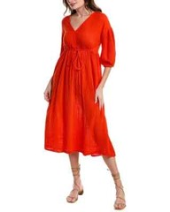 Michael Stars Women&rsquo;s Red Isabella Empire Waist Midi Gauze Dress Sz S READ