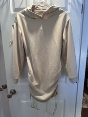 HOODED DRESS BEIGE Size M~34”L~Drawstring Sides~Great Fabric~Very Soft~VGC~