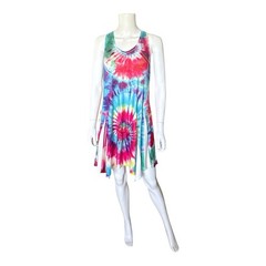 India Boutique Dress Womens One Size Tie Dye Racerback Handkerchief Hem Studded