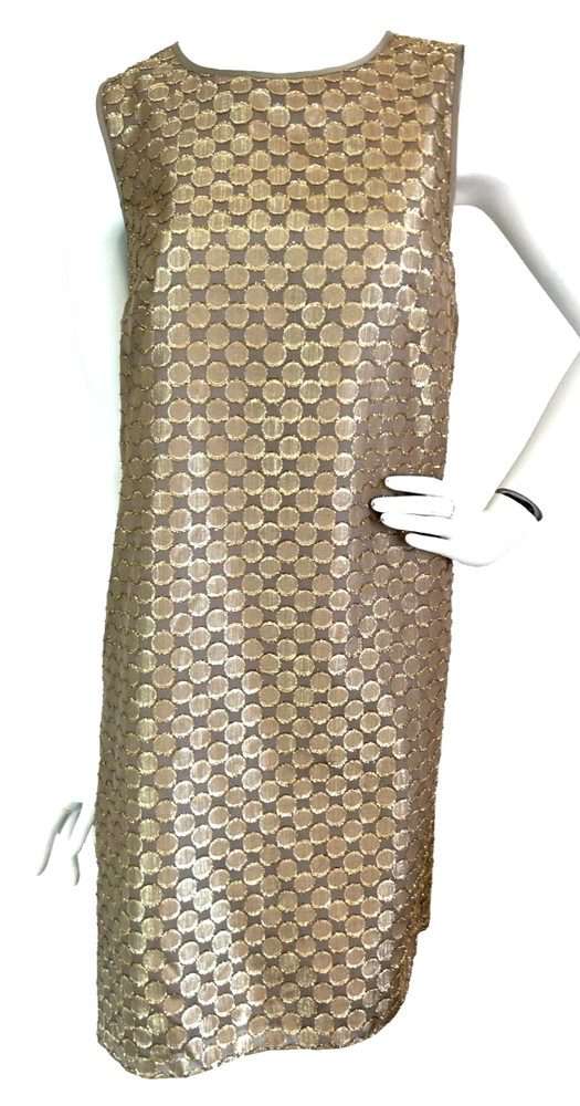 Erin Fetherston 60s Mod Evening Shift Dress 4 Metallic Gold Sleeveless HiLow NWT