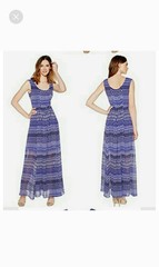 Calvin Klein NWT Fit & Flare Chiffon Byzantine Blue Stripe Boho Maxi Dress Sz 8
