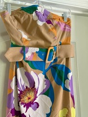 Anthropologie Maeve Strapless Floral Belted Botanical Print Midi Dress Sz S