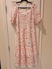 LoveShackFancy for Target – Short Sleeve Cotton Midi Dress Pink Floral – Large