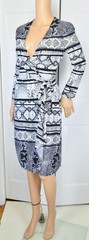 BCBG Maxazria Adele B&W Reptile Snake Print Deep V Stretchy Wrap A-Line Dress XS