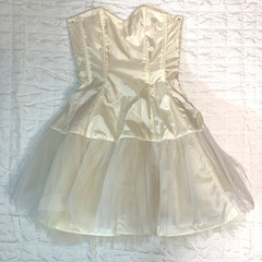 DEB size 3/4 Strapless Gold Brocade Mini Dress w/ Rhinestones & Tulle Skirt NWOT