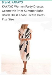 Plus Size Short Sleeved Midi Length Dress w/ Rounded Hemline Geometric Print