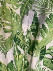 Gypsie Blu Green White Tropical Tie Back Midi Halter Hawaiian Dress M NWOT