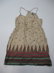 ECOTE Dress Size L Racer Back Beige/Teal Geo Sequins Flare Women