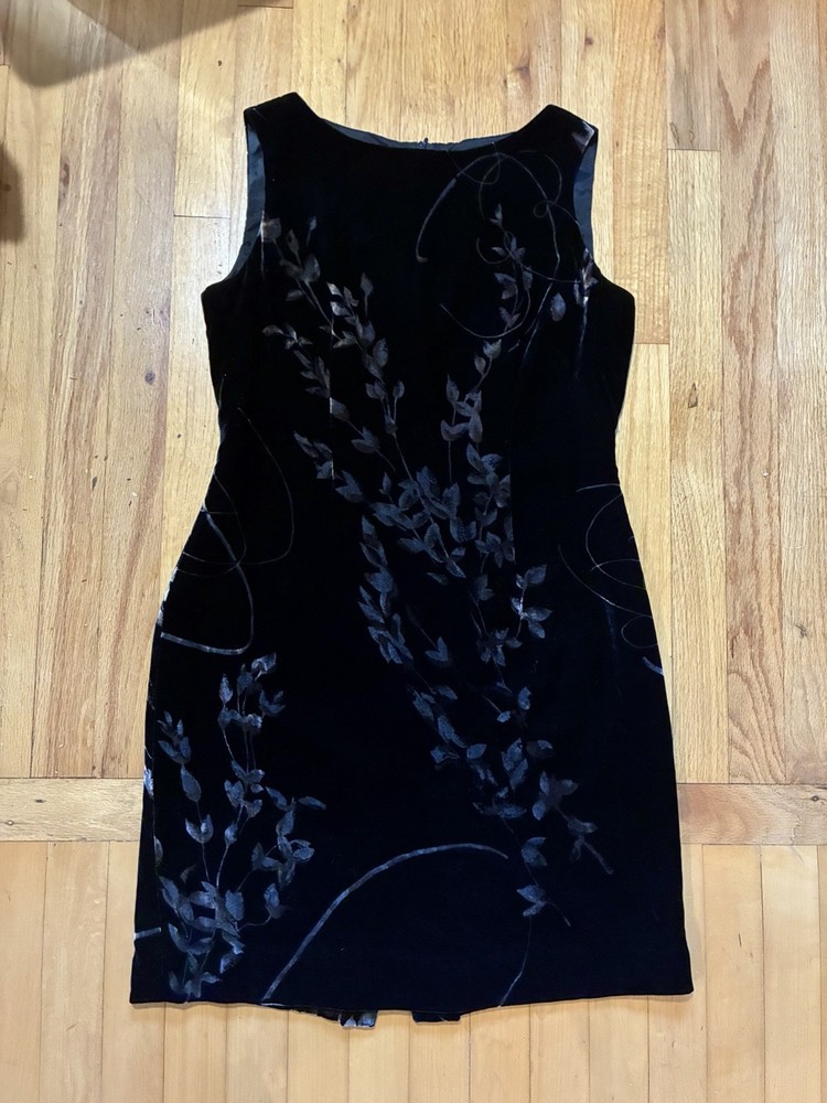 Black Velvet Floral Sheath Dress Sz 8