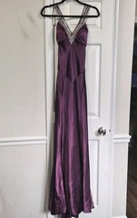 Unbrand Silky Satin Beaded Babydoll Gown Dress Purple Criss Cross Low Back Prom