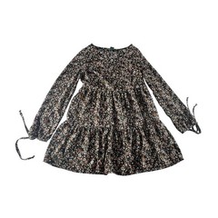 Women&rsquo;s XS Black Floral Tiered Long Sleeve Babydoll Mini Dress Boho Casual