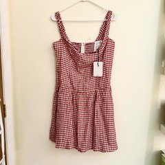 Reformation Red/White Gingham Sweetheart Spaghetti Strap Mini Dress 10