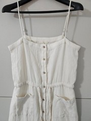 Promesa Dress Women L Ivory Maxi Tier Cami Tank Flare Strap Button Up Gauze Boho