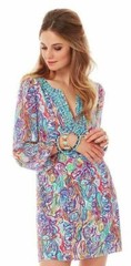 Lilly Pulitzer Saemus What A Catch Beaded Belted Silk CDC Tunic Shift Dress