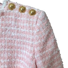 Balmain Paris Pink Tweed Mini Dress Gold Buttons Back Zip NWT 40 US 6 Old Money