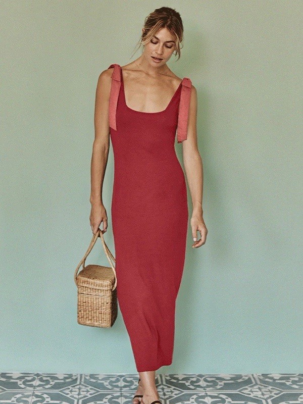 Summersalt The Softest Ribbed Tie-Shoulder Maxi Dress Womens NWT Small